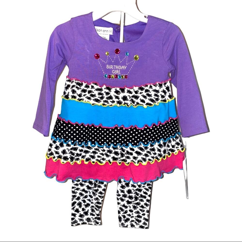 Allison Ann birthday girl two piece set SZ 18 months purple multicolor